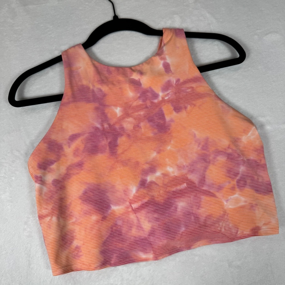 Athleta Orange Purple Tie Dye Conscious Crop High Neck Tank Bra Large Powervita